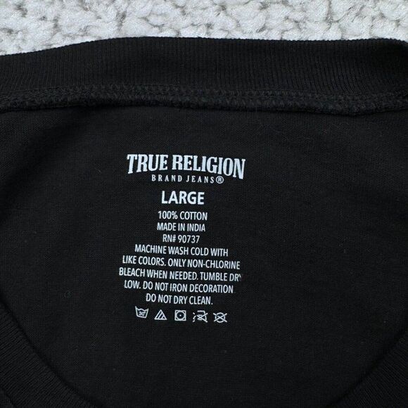 True Religion V-Neck Black Silver Logo T-Shirt - Picture 3 of 6